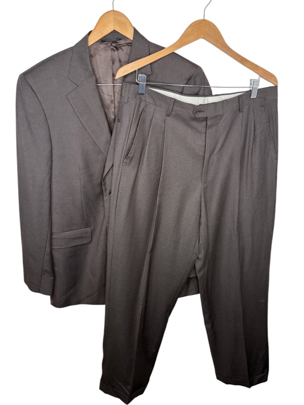 G. Manzoni Brown Wool Pinstripe Blazer Pant Suit 2 Piece Set Men Size 40L